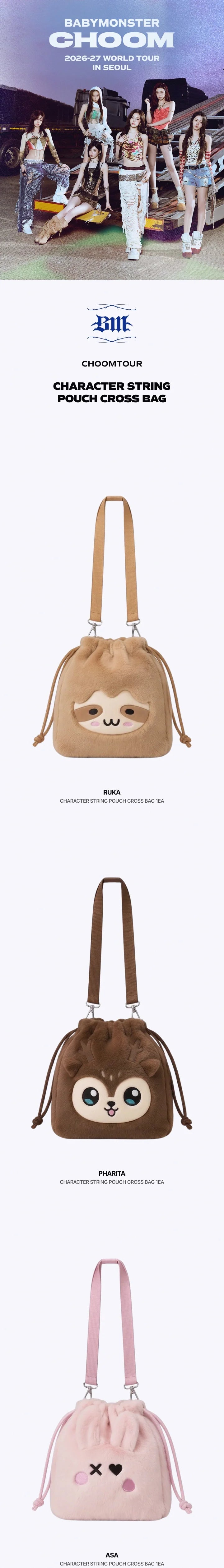 BABYMONSTER CHOOM TOUR Official MD CHARACTER STRING POUCH CROSS BAG