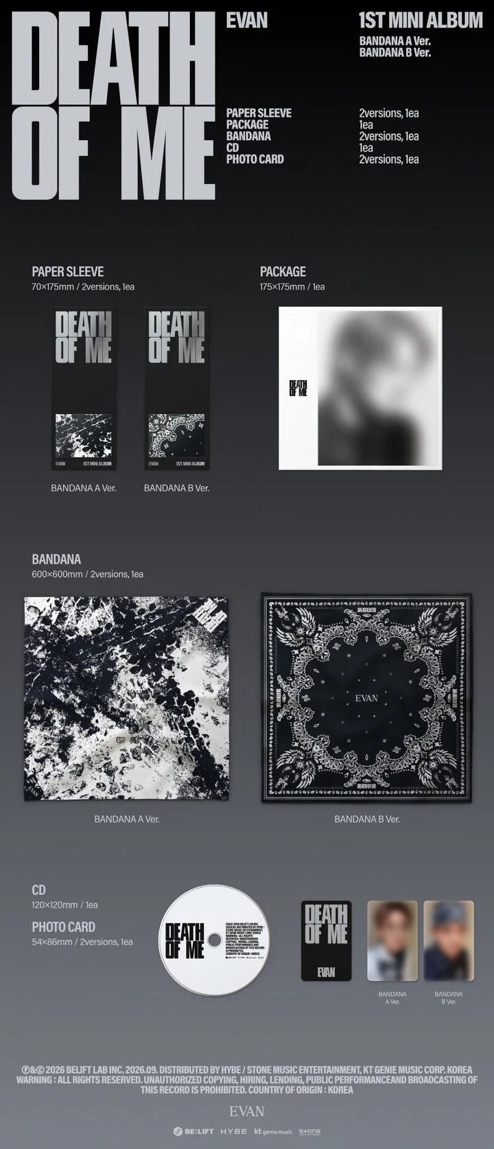 EVAN 1st mini album DEATH OF ME [BANDANA ver]