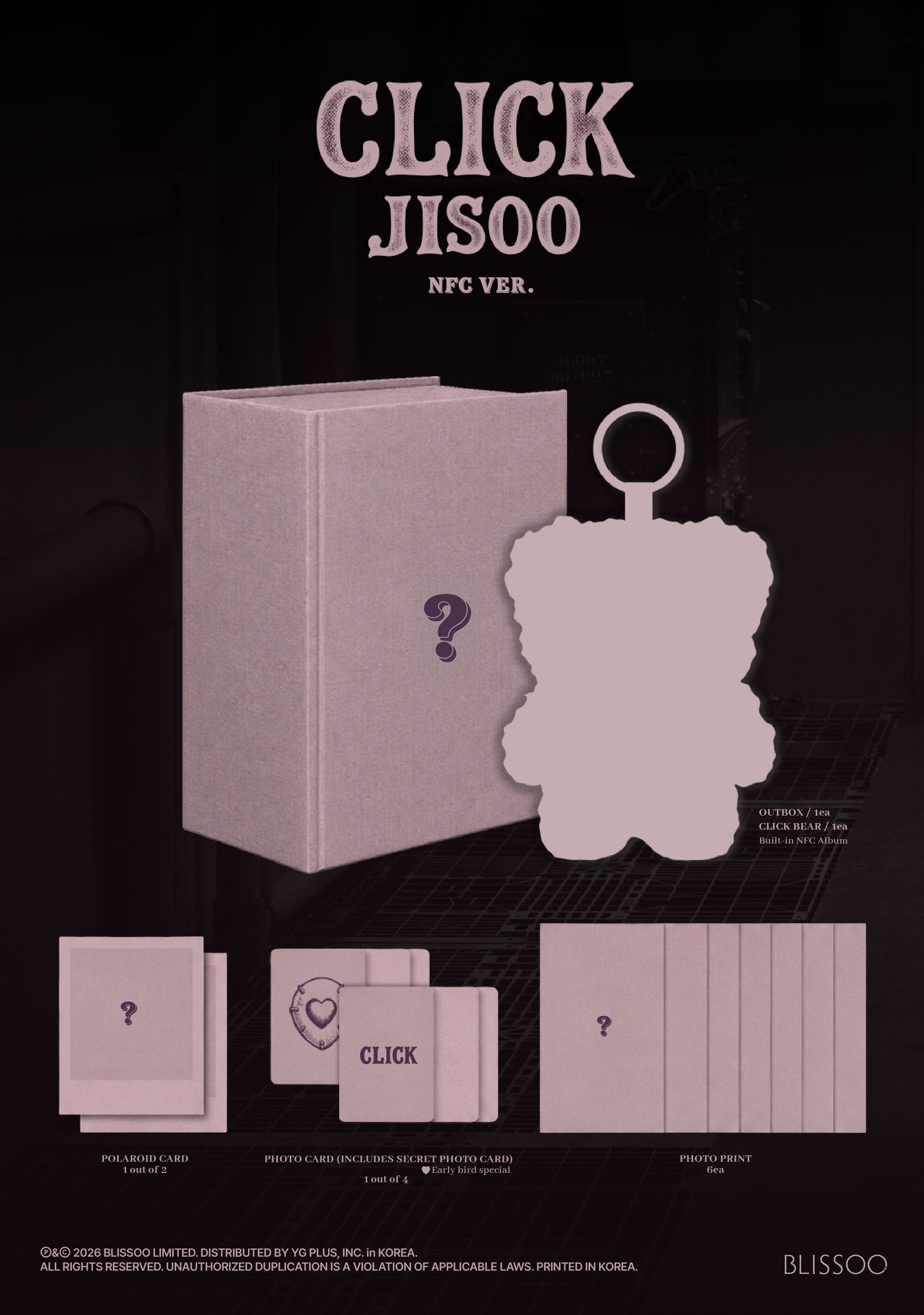 [PREORDER] JISOO (BLACKPINK) Single Album CLICK [CLICK BABY BEAR NFC ver]