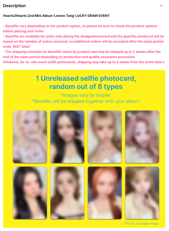 [PREORDER] Hearts2Hearts LEMON TANG MAKESTAR Luckydraw Photocard