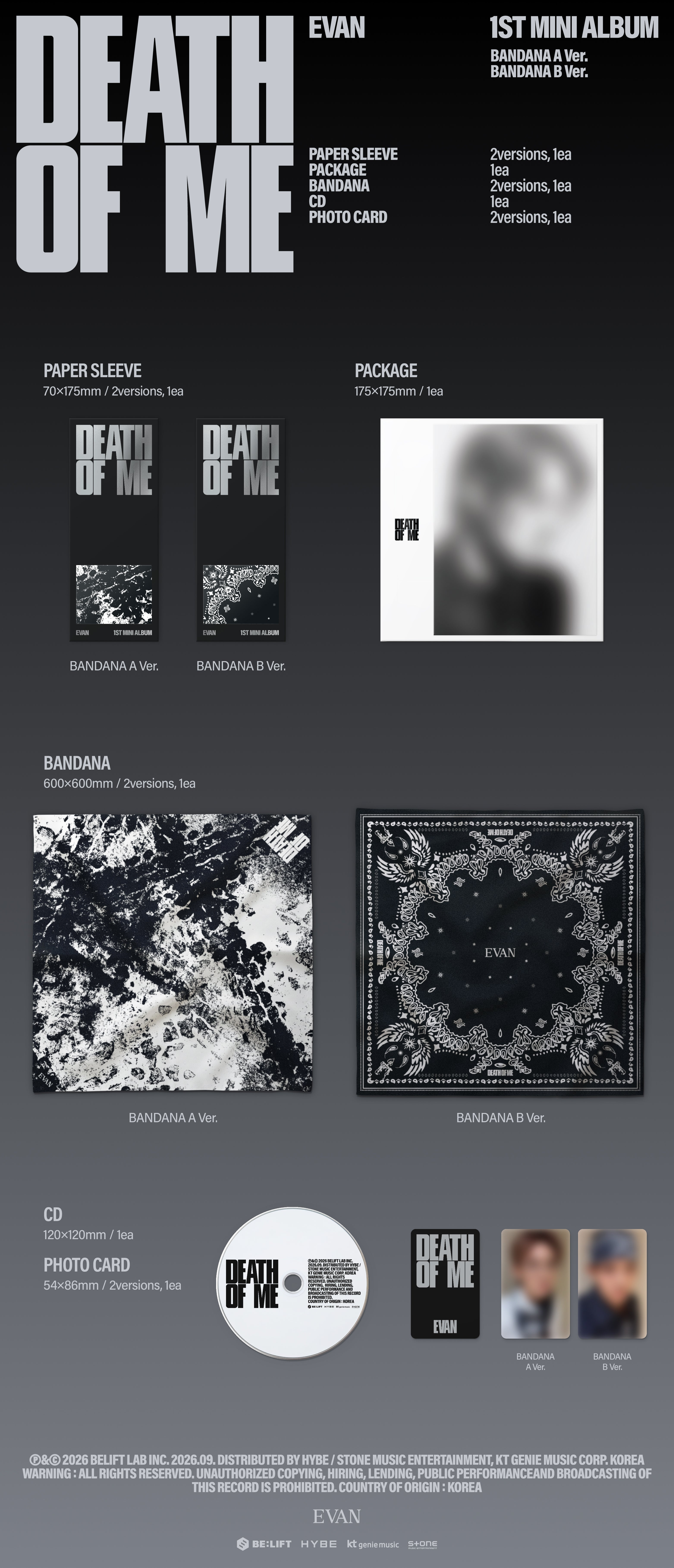 [PREORDER] EVAN 1st mini album DEATH OF ME [BANDANA ver]
