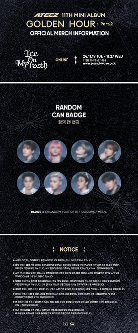 ATEEZ GOLDEN HOUR : PART.2 POP UP OFFICIAL MD RANDOM CAN BADGE