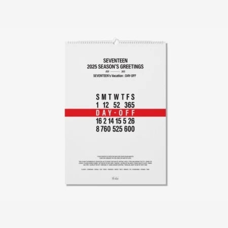 SEVENTEEN - [SEVENTEEN's Vacation : DAY-OFF] 2025 WALL CALENDAR