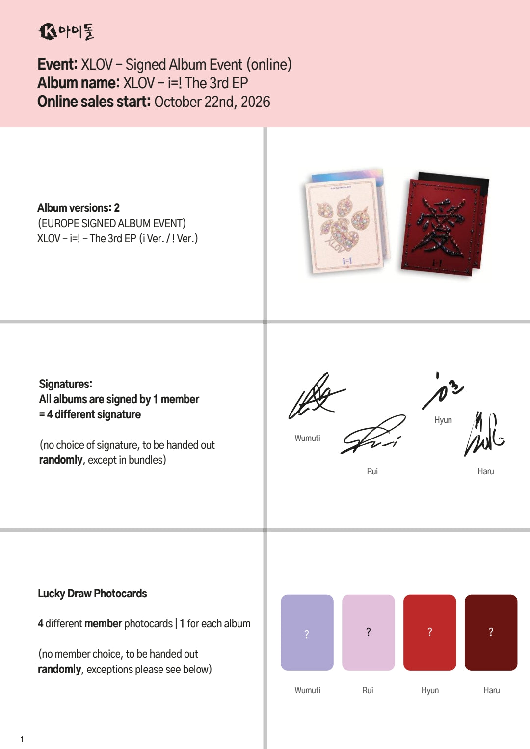 [PREORDER][Signed Album Event] XLOV The 3rd EP Album i=! (RANDOM)